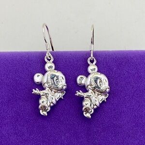 💛 Sterling Silver Hooks & Silver Tone Character Drop Earrings | Mickey Mouse